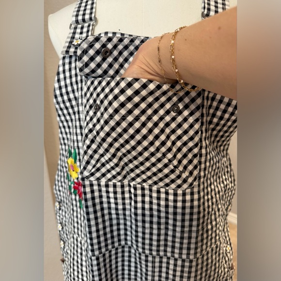 NWOT Teddy Fresh Black & White Playful Gingham Embroidered Floral Overalls - Picture 6 of 16